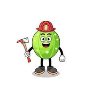 Cartoon mascot of cactus firefighter vector