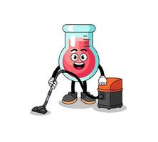 Character mascot of laboratory beaker holding vacuum cleaner vector