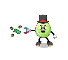 ilustración de personaje de jugo de melón atrapando dinero con un imán vector