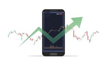 mobile stock market trading with candlestick and graph live indicators with modern flat style vector
