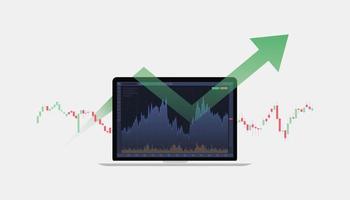 stock market trading concept with candlestick and laptop with modern flat style vector