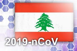 bandera de líbano y composición abstracta digital futurista con inscripción 2019-ncov. concepto de brote de covid-19 foto
