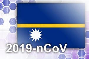 Nauru flag and futuristic digital abstract composition with 2019-nCoV inscription. Covid-19 outbreak concept photo