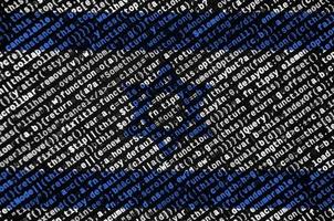 Israel flag is depicted on the screen with the program code. The concept of modern technology and site development photo