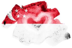 Singapore flag is depicted in liquid watercolor style isolated on white background photo