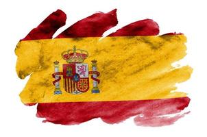 Spain flag is depicted in liquid watercolor style isolated on white background photo