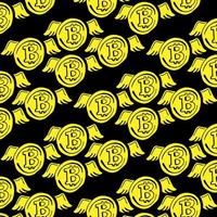 Vector illustration of bitcoin pattern. Coins flying to the bottom, bitcoins.
