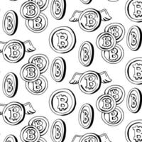 Black and white pattern with bitcoin coin vector