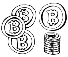 set of bitcoins. vector eps 10. isolated doodle coincs