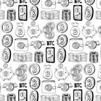 Black and white pattern with bitcoin coin vector