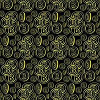 Abstract geometric pattern with bitcoin. A background. Black and gold ornament. Graphic modern pattern. Simple lattice graphic design. - illustration vector