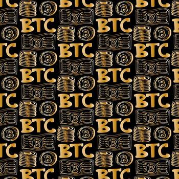 patrón blanco y negro con moneda bitcoin vector