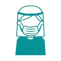 covid 19 coronavirus, medical staff with protective suit and mask, prevention outbreak disease pandemic line design icon vector