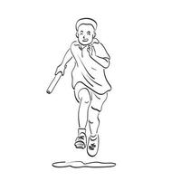 line art boy running in relay race illustration vector hand drawn isolated on white background