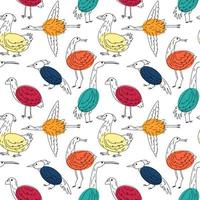 Cute birds seamless pattern. Collection of doodle hand drawn birds. Cute background for textile print, wrapping paper. Vector illustration.