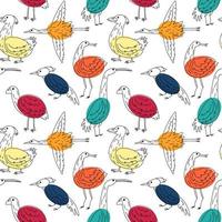 Cute birds seamless pattern. Collection of doodle hand drawn birds. Cute background for textile print, wrapping paper. Vector illustration.