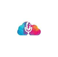 Podcast and thunder cloud shape concept logo design. vector