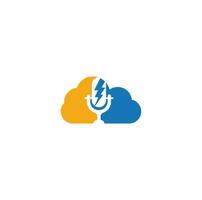 Podcast and thunder cloud shape concept logo design. vector