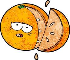 Retro grunge texture cartoon orange fruit vector