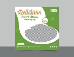 menú de comida deliciosa publicación en redes sociales y diseño de plantilla de banner web vector