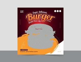 delicioso menú de hamburguesas publicación en redes sociales y diseño de plantilla de banner web vector