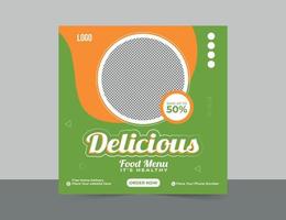 menú de comida deliciosa publicación en redes sociales y diseño de plantilla de banner web vector