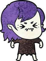Retro grunge texture cartoon vampire girl vector