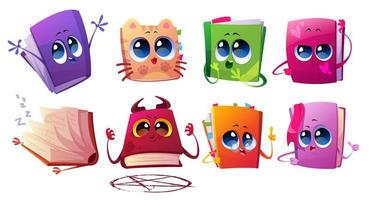 Cute books characters with bookmarks and glasses vector