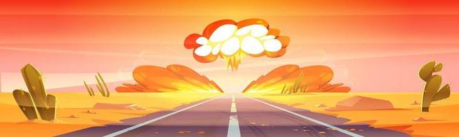 Atomic bomb explosion, mushroom cloud in desert vector