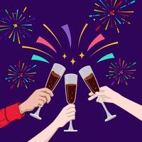 Happy new year background with three glasses of champagne vector