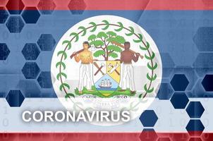 Belize flag and futuristic digital abstract composition with Coronavirus inscription. Covid-19 outbreak concept photo