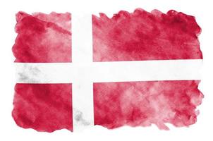 Denmark flag is depicted in liquid watercolor style isolated on white background photo
