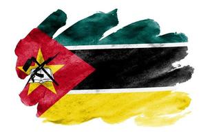 Mozambique flag is depicted in liquid watercolor style isolated on white background photo