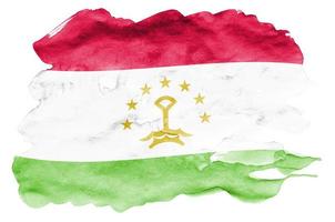 Tajikistan flag is depicted in liquid watercolor style isolated on white background photo