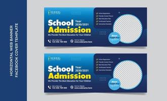 School admission social media post banner, educational social media post cover page back to school web banner design template vector