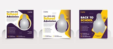 School admission social media post banner, educational social media post square flyer back to school web banner design template vector