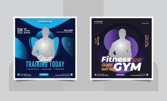 Fitness Social media post template design or Gym workout and Sports web banner design template vector