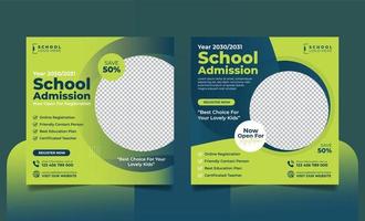 School admission social media post banner, educational social media post square flyer back to school web banner design template vector