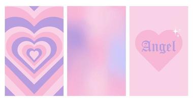 set of y2k posters, 90s 2000s nostalgia, gradient background, heart, trendy glamorous illustration vector