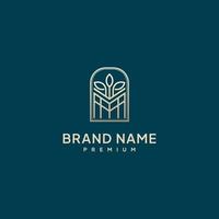 logotipo de línea vintage empresa de cultivo de granja diseño de logotipo de granja granja de cultivo de hojas de semillas vector