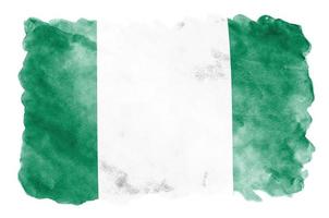 Nigeria flag is depicted in liquid watercolor style isolated on white background photo