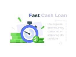 Fast cash loan, financial supply, banking service, instant money transfer, payment fee, vector line icon