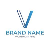 V letter tech illustration logo design vector