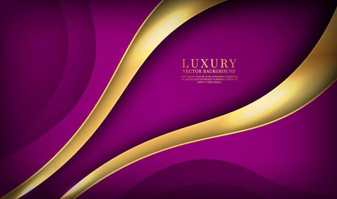 3D purple luxury abstract background overlap layer on dark space with golden waves decoration. Graphic design element fluid style concept for banner, flyer, card, brochure cover, or landing page