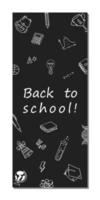 Vertical Flyer Back To School. School Supplies On A Black Background And Text. Flat Vector Illustration.