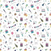 Happy Birthday. Seamless Pattern With Birthday Elements. Cakes, Gifts, Balloons And More.