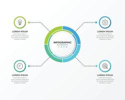 la plantilla de elemento de círculo infográfico se puede utilizar para opciones de número de diagrama de diseño de flujo de trabajo diseño web concepto de negocio infográfico con 4 partes de opciones, pasos o procesos vector