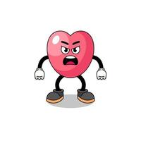 heart symbol cartoon illustration with angry expression vector