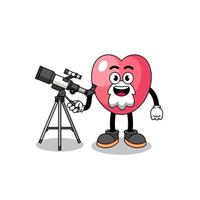 Illustration of heart symbol mascot as an astronomer vector