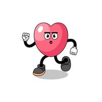 ilustración de mascota de símbolo de corazón corriendo vector